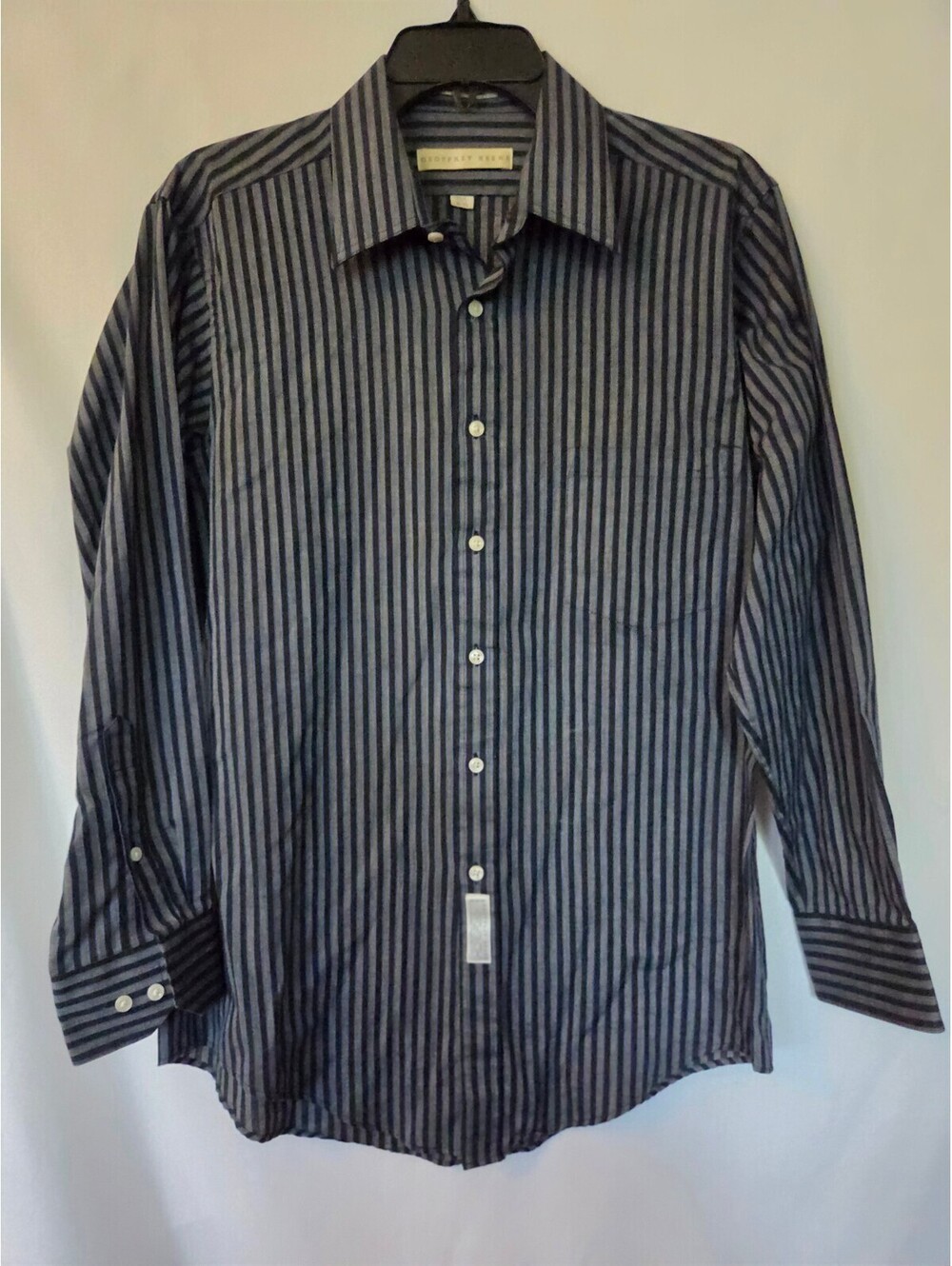 Geoffrey Beene Mens 15.5 32/33 Striped Dress Shirt Black Blue Y2K Button Up